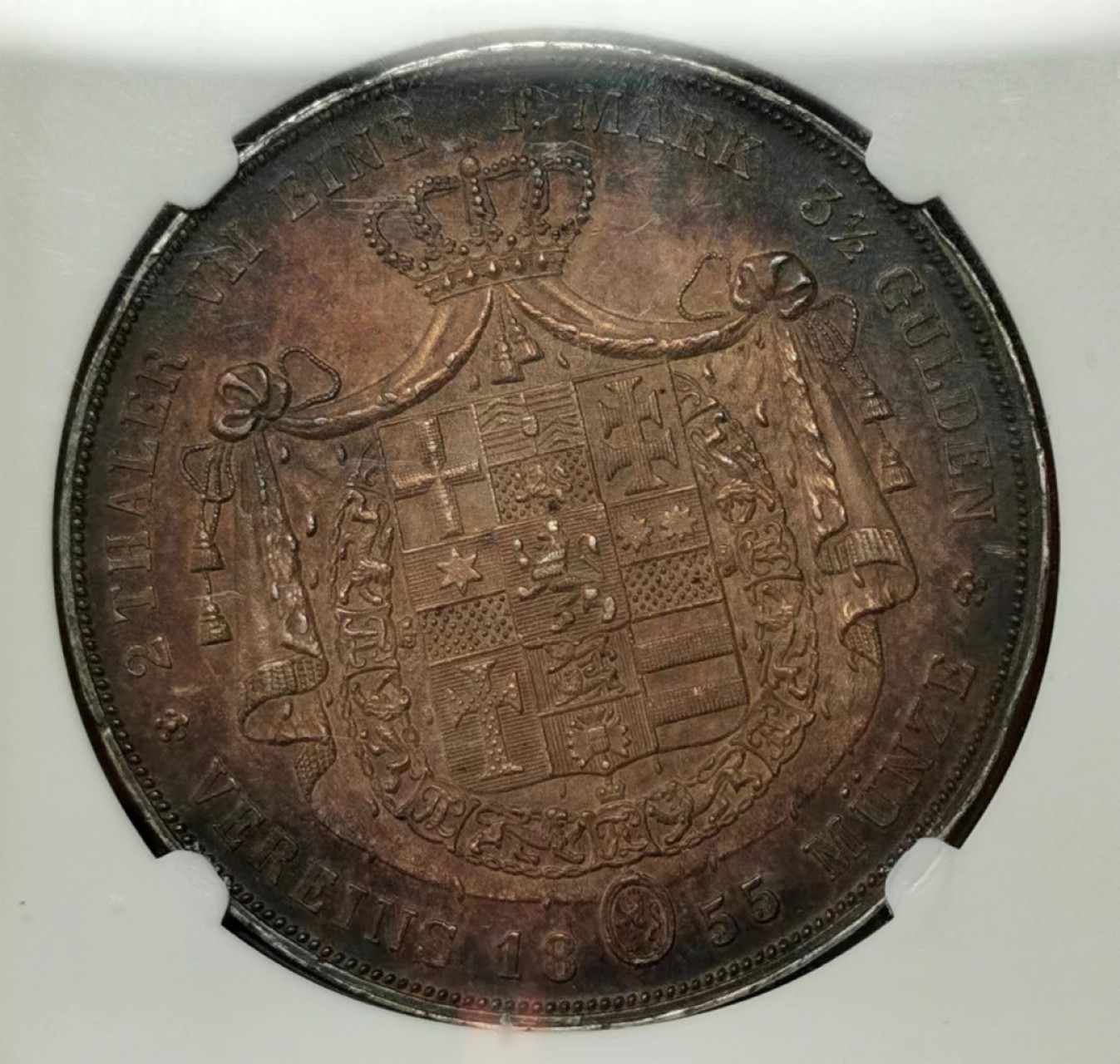凡希社世界钱币微拍第二百三十五期 1855黑森卡塞尔2泰勒大银NGC-UNCD浓郁五彩！