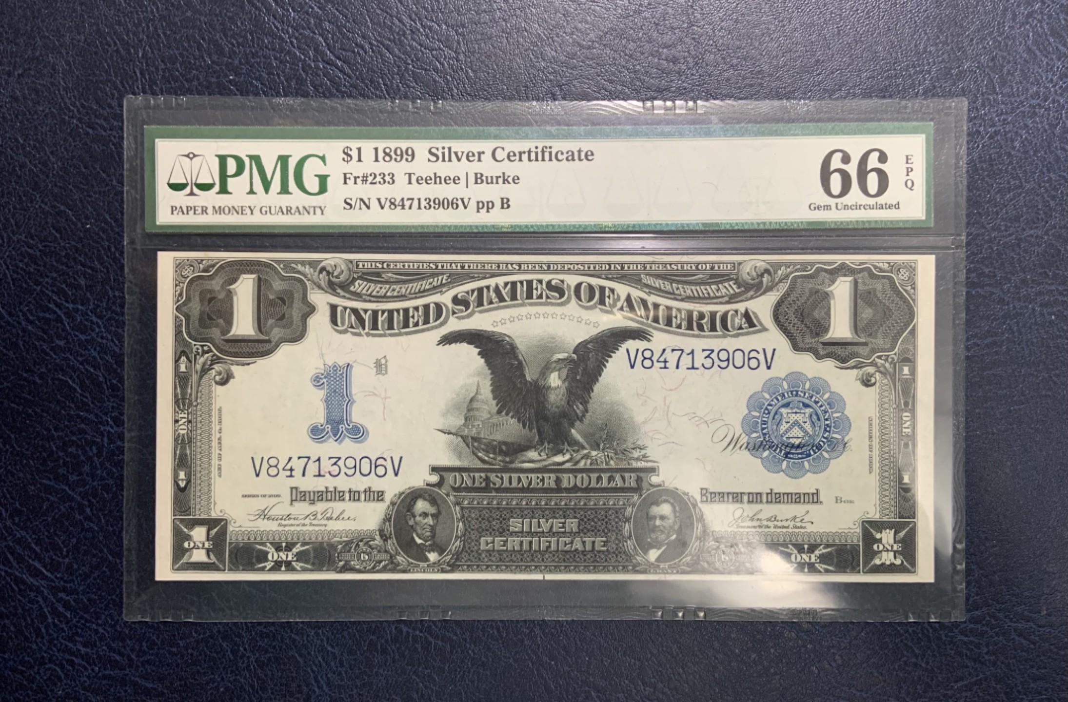 收藏联盟Quantum Auction 第249期拍卖  美国1899年1美元银币券 PMG66 美国国鸟 白头海雕 大黑鹰 大票幅美金玩家必备品种