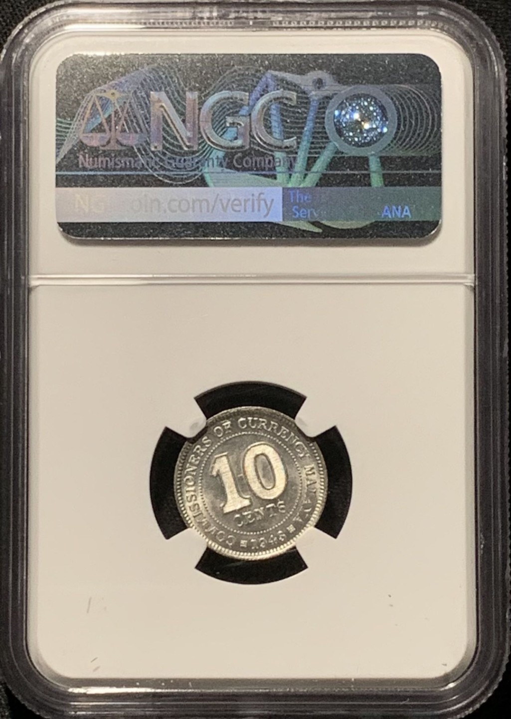 紫瑗钱币——第262期拍卖 马来亚 1943年 乔治六世 10分 银币 NGC MS63