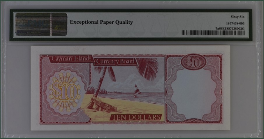 收藏联盟Quantum Auction 第249期拍卖  开曼群岛1974年10元 PMG66 首发A/1冠 稀少面值