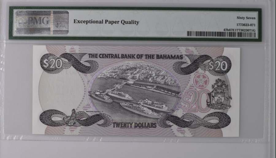 收藏联盟Quantum Auction 第249期拍卖  巴哈马1984年20元 PMG67 冠军分