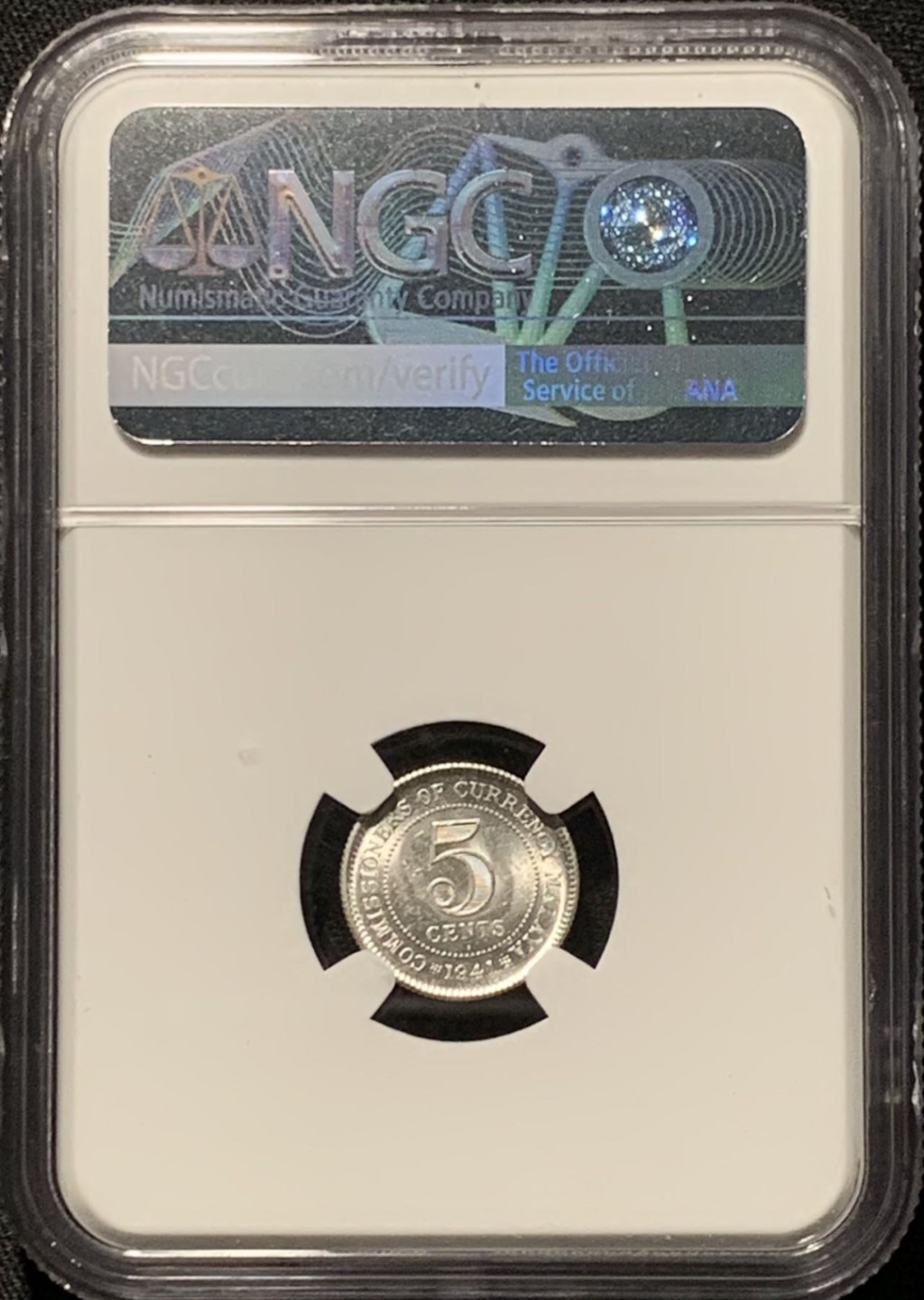 紫瑗钱币——第262期拍卖 马来亚 1941年 i版 乔治六世 5分 银币 NGC MS64