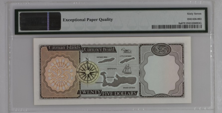 收藏联盟Quantum Auction 第249期拍卖  开曼群岛1974年25元 PMG67 首发A/1冠 冠军分