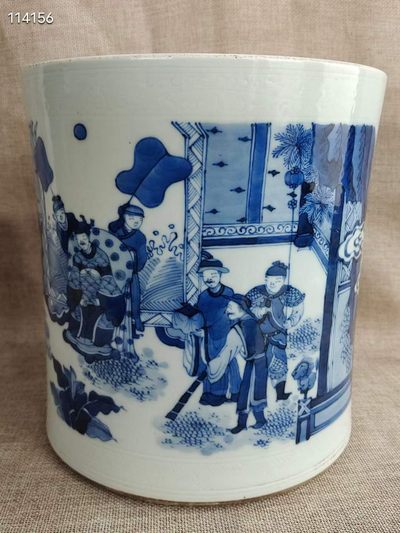 清中期 青花翠毛蓝人物纹笔海 全品 - 清中期 青花翠毛蓝人物纹笔海 全品