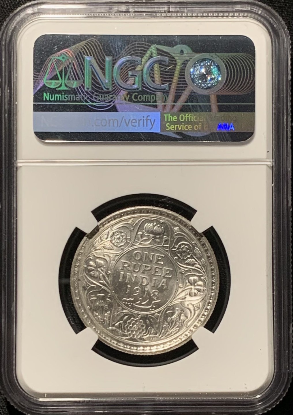 紫瑗钱币——第262期拍卖 英属印度 1918年 C版 乔治五世 1卢比 银币 NGC MS61