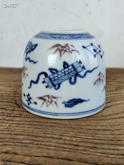 青花加紫琴棋书画文房水盂 全品 - 青花加紫琴棋书画文房水盂 全品