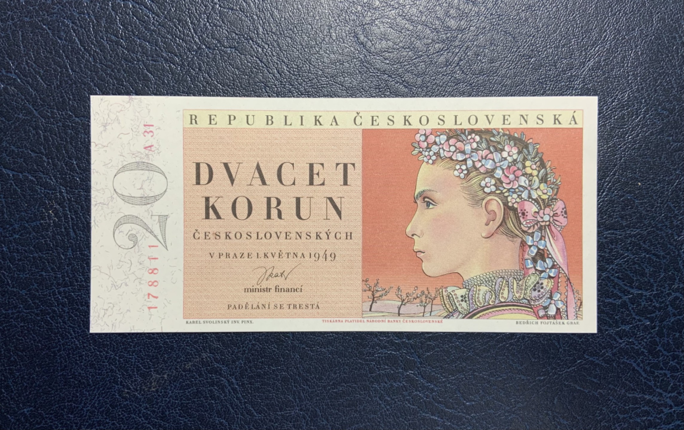 收藏联盟Quantum Auction 第249期拍卖  捷克斯洛伐克1949年20克朗 品相UNC a版 花冠女孩