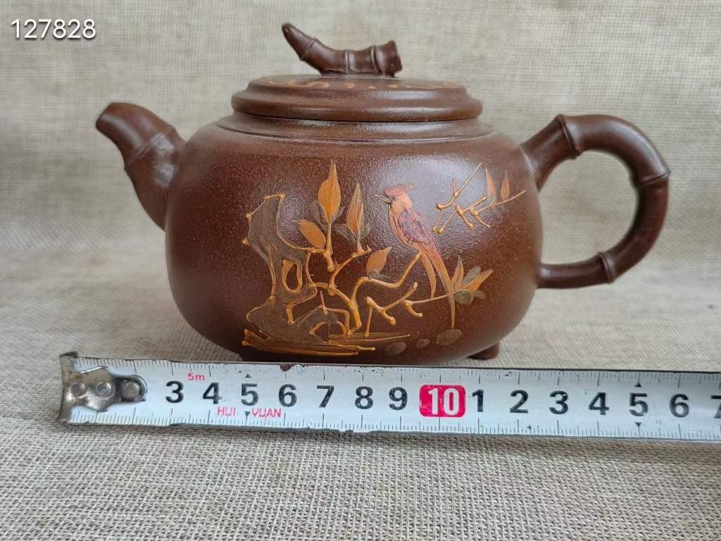 旧藏 紫砂壶有兰秘制款老紫砂砂料制成 彩绘花鸟纹 诗文 全品器 制作精良 品相完好
