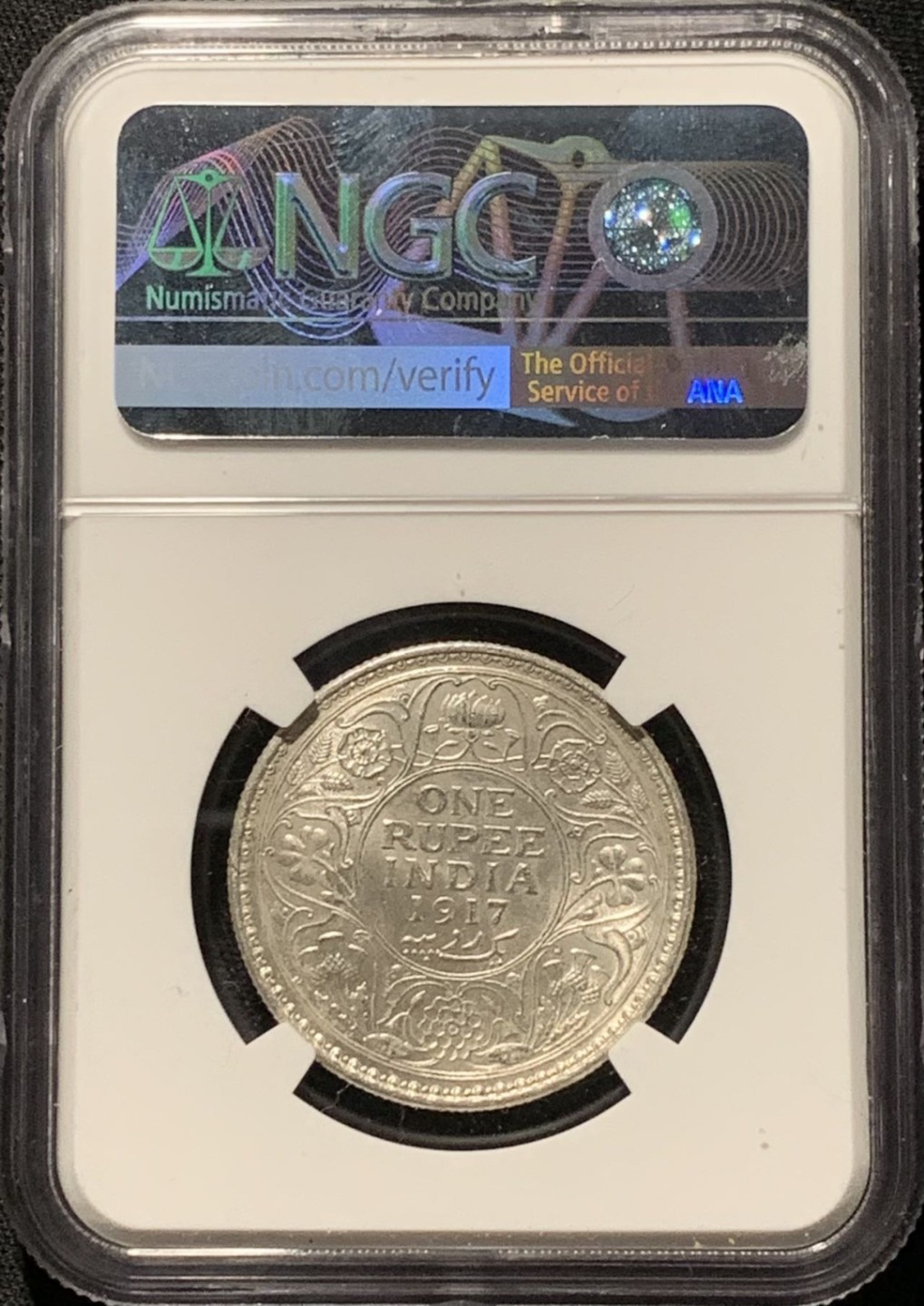 紫瑗钱币——第262期拍卖 英属印度 1917年 C版 乔治五世 1卢比 银币 NGC MS62