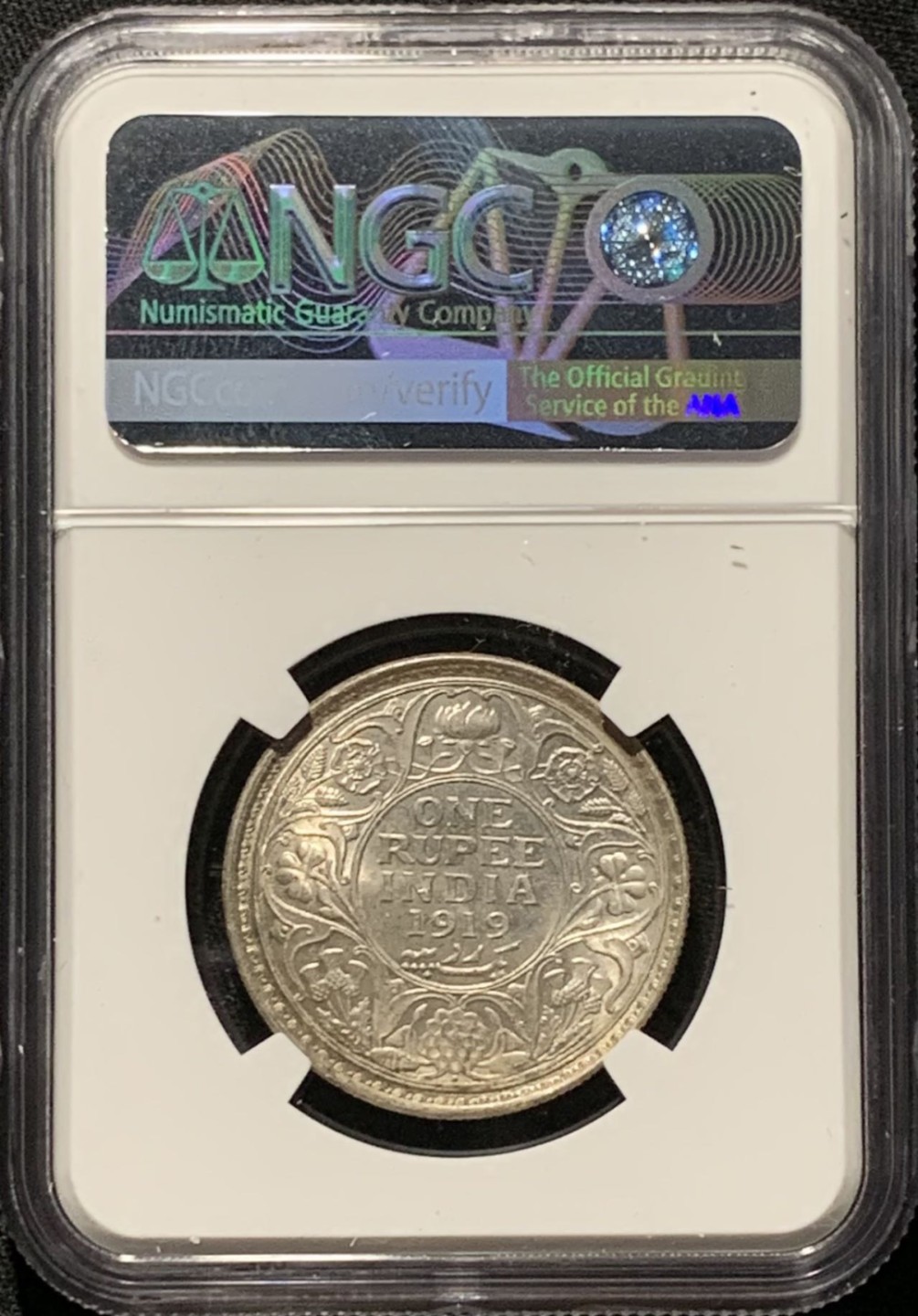 紫瑗钱币——第262期拍卖 英属印度 1919年 B版 乔治五世 1卢比 银币 NGC MS63