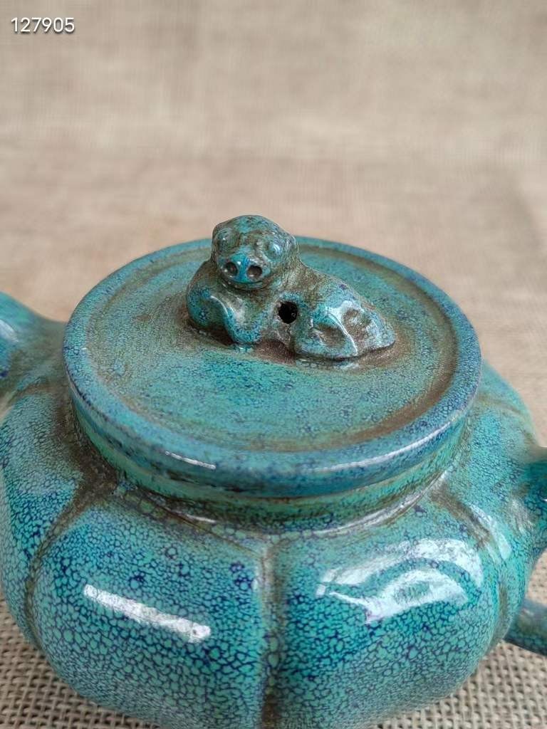 旧藏 老紫砂壶小狮球挺初制老紫砂 外施钧釉 制作精良 品相完好