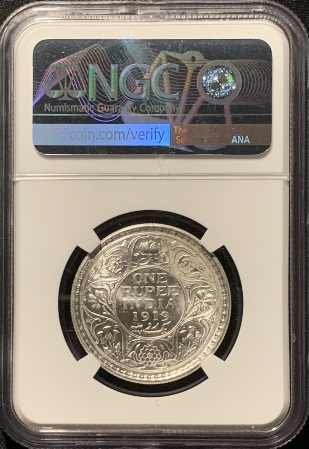 紫瑗钱币——第262期拍卖 英属印度 1919年 C版 乔治五世 1卢比 银币 NGC UNC Detail