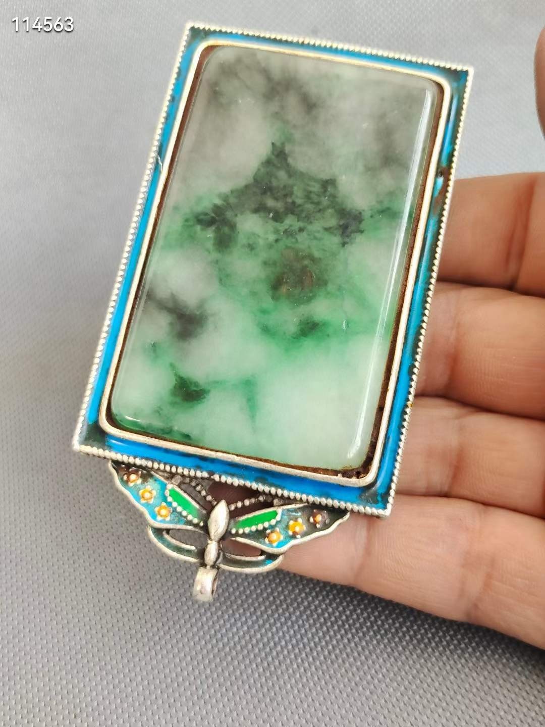 老银嵌飘花翡翠牌子