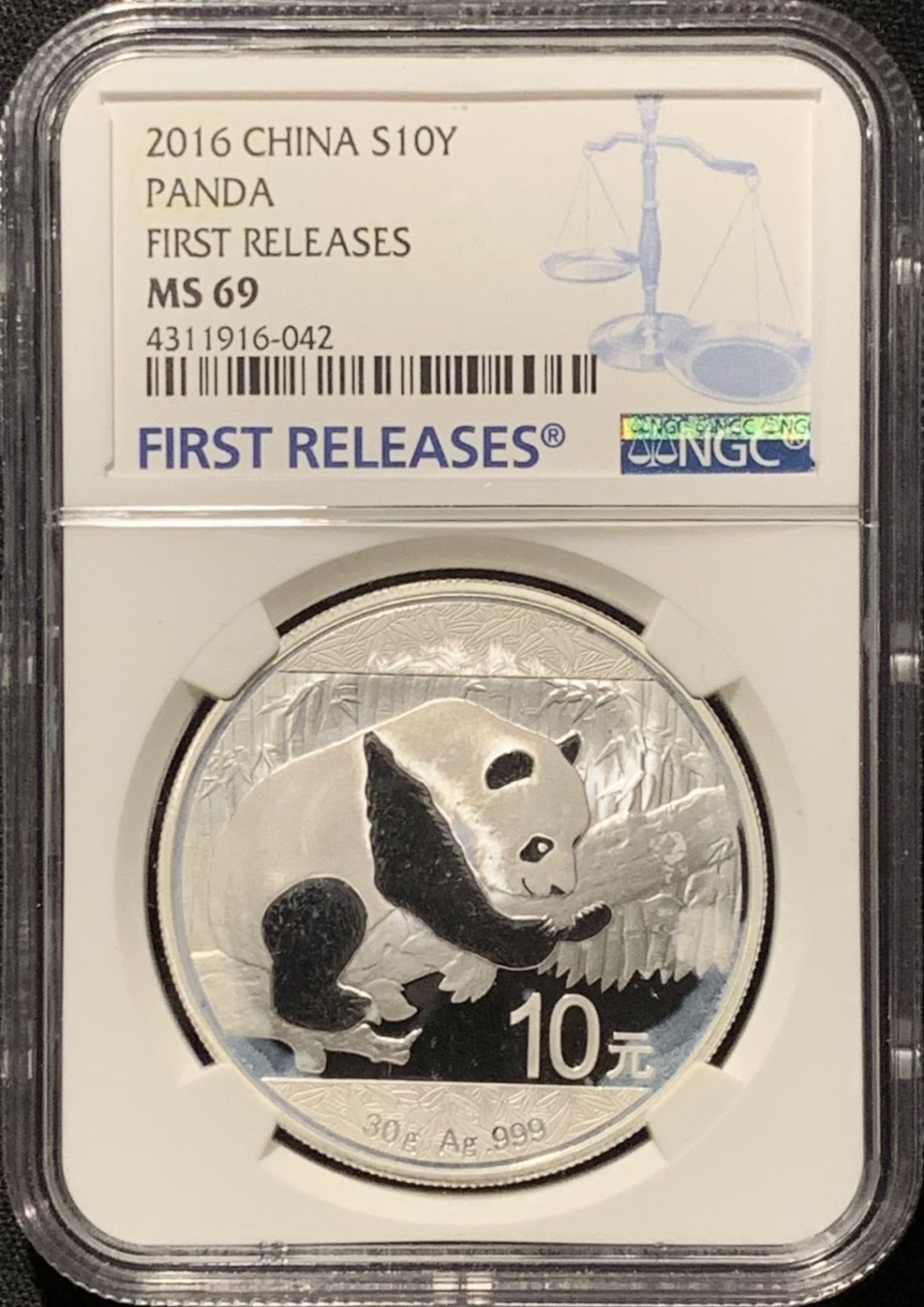 紫瑗钱币——第262期拍卖 中国 2016年 熊猫 1盎司 10元 银币 NGC MS69 首期标签