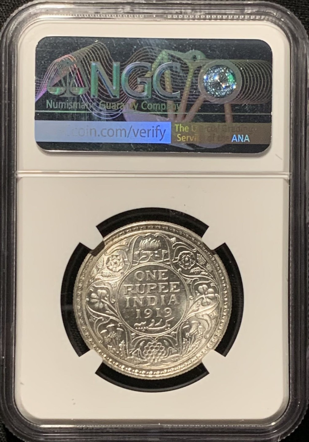 紫瑗钱币——第262期拍卖 英属印度 1919年 C版 乔治五世 1卢比 银币 NGC MS61