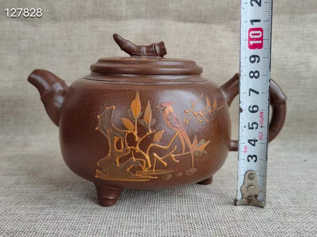 旧藏 紫砂壶有兰秘制款老紫砂砂料制成 彩绘花鸟纹 诗文 全品器 制作精良 品相完好