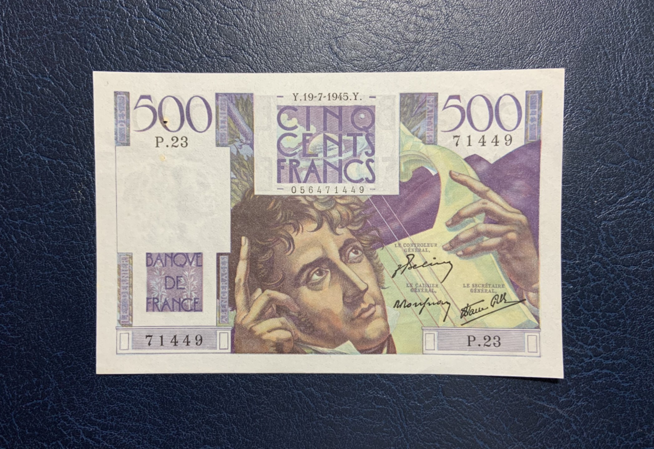 收藏联盟Quantum Auction 第249期拍卖  法国1945年500法郎 品相UNC- 有针孔