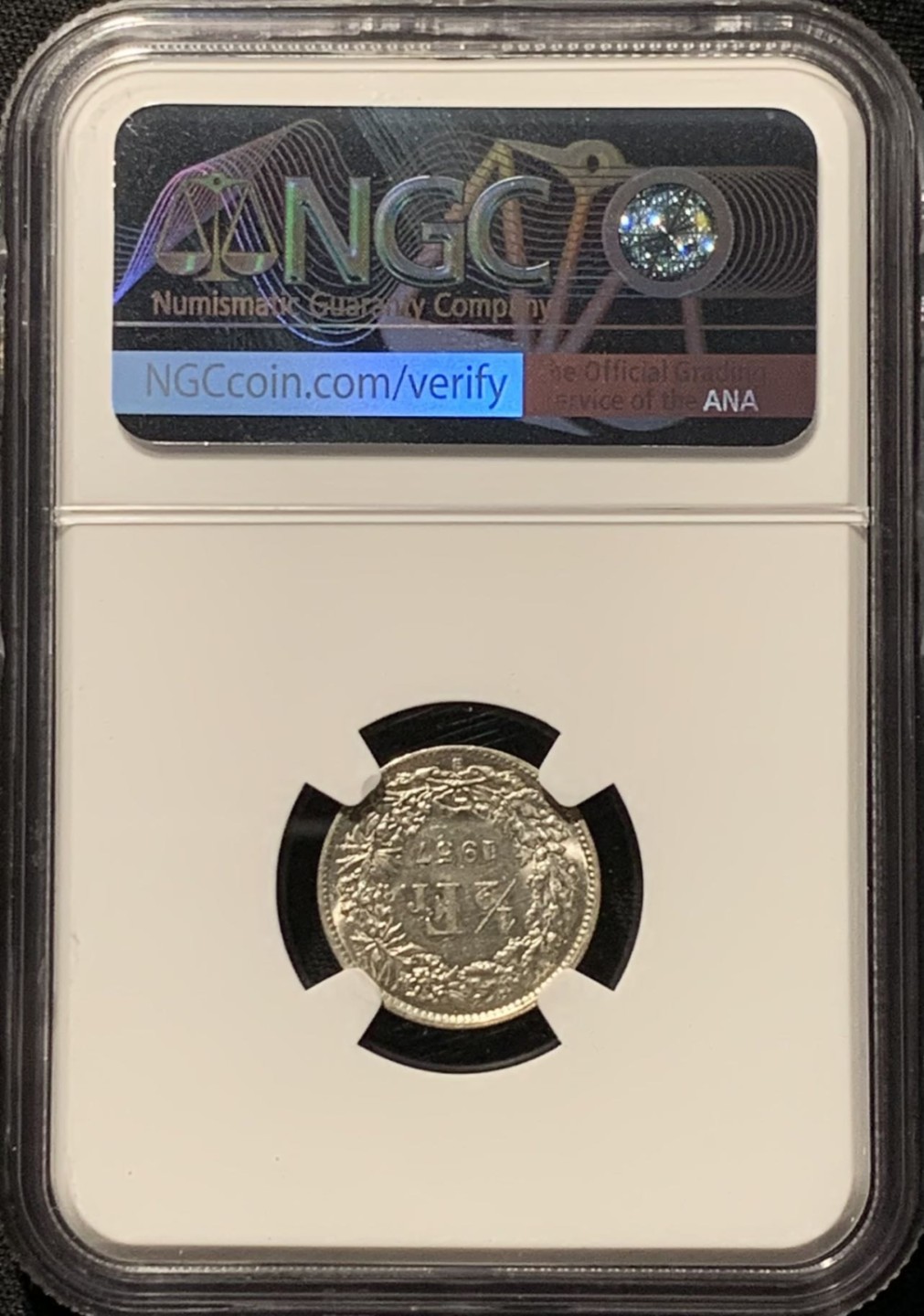 紫瑗钱币——第262期拍卖 瑞士 1957年 赫尔维蒂亚 1/2法郎 银币 NGC AU58