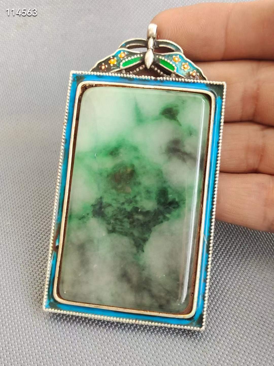 老银嵌飘花翡翠牌子