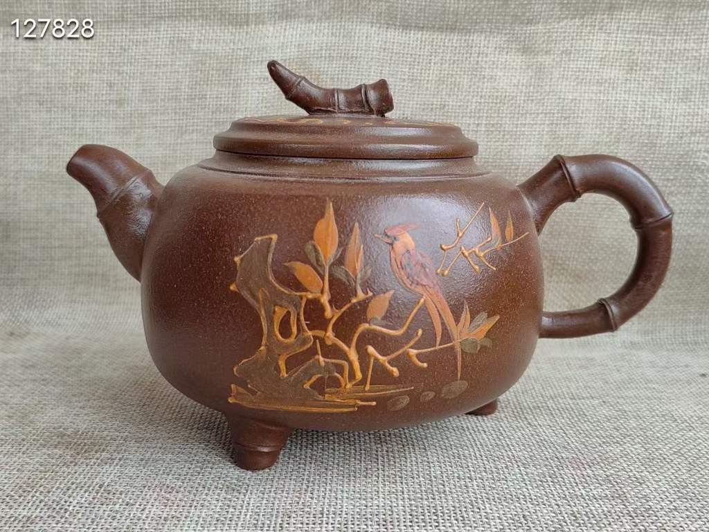 旧藏 紫砂壶有兰秘制款老紫砂砂料制成 彩绘花鸟纹 诗文 全品器 制作精良 品相完好