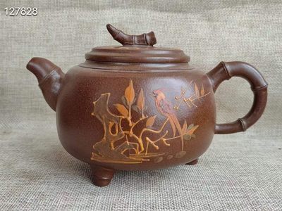旧藏 紫砂壶有兰秘制款老紫砂砂料制成 彩绘花鸟纹 诗文 全品器 制作精良 品相完好 - 旧藏 紫砂壶有兰秘制款老紫砂砂料制成 彩绘花鸟纹 诗文 全品器 制作精良 品相完好