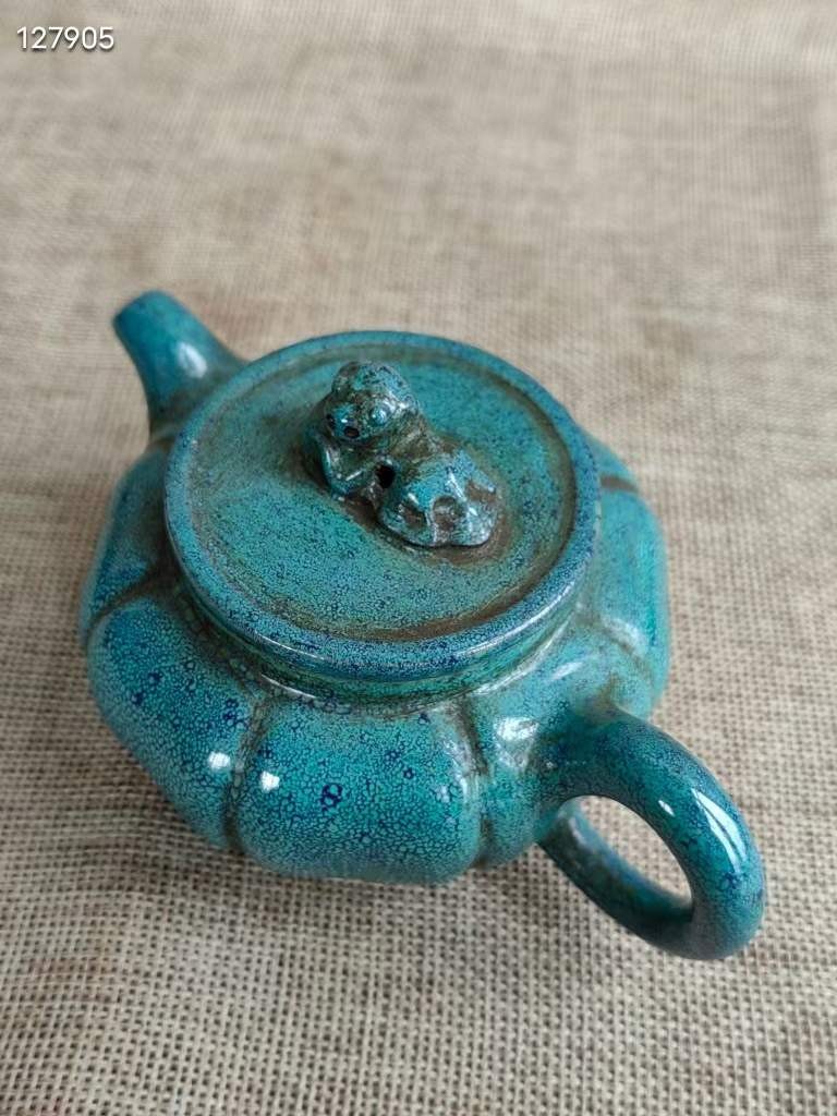 旧藏 老紫砂壶小狮球挺初制老紫砂 外施钧釉 制作精良 品相完好