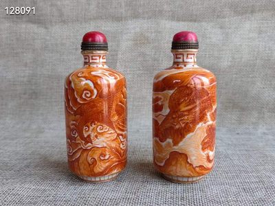 海外回流矾红彩龙凤纹鼻烟壶乾隆年制款全品完好 ​ - 海外回流矾红彩龙凤纹鼻烟壶乾隆年制款全品完好 ​