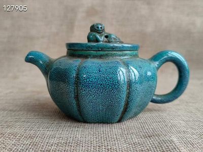 旧藏 老紫砂壶小狮球挺初制老紫砂 外施钧釉 制作精良 品相完好 - 旧藏 老紫砂壶小狮球挺初制老紫砂 外施钧釉 制作精良 品相完好