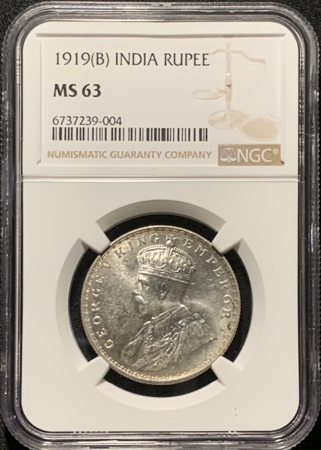 紫瑗钱币——第262期拍卖 英属印度 1919年 B版 乔治五世 1卢比 银币 NGC MS63