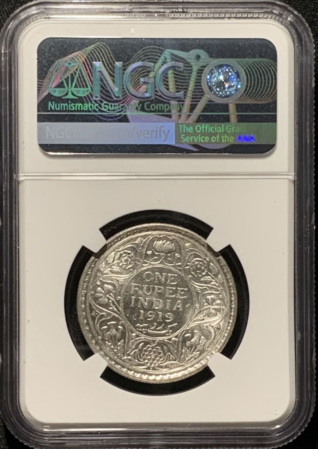 紫瑗钱币——第262期拍卖 英属印度 1919年 B版 乔治五世 1卢比 银币 NGC MS61