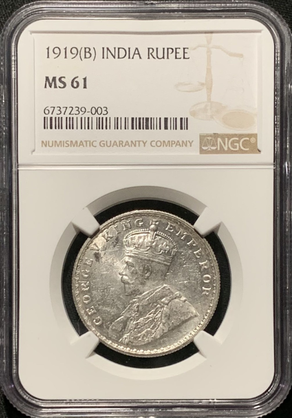 紫瑗钱币——第262期拍卖 英属印度 1919年 B版 乔治五世 1卢比 银币 NGC MS61