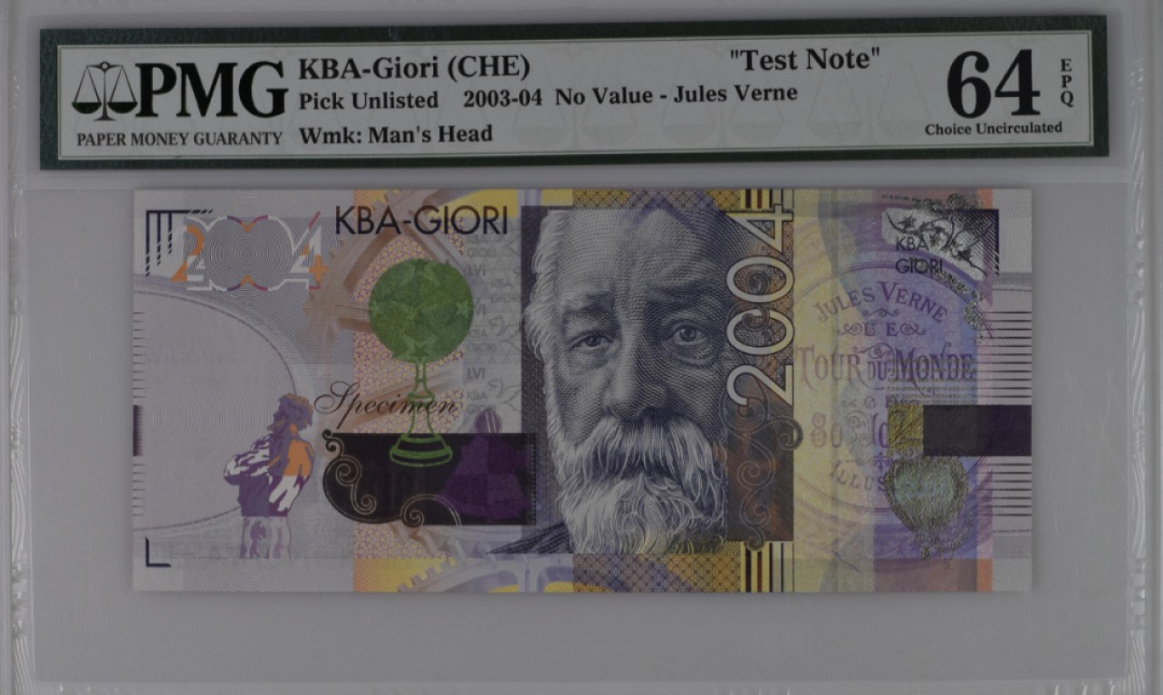 收藏联盟Quantum Auction 第249期拍卖  KBA-Giori2003-04儒.凡勒纪念测试钞 PMG64e