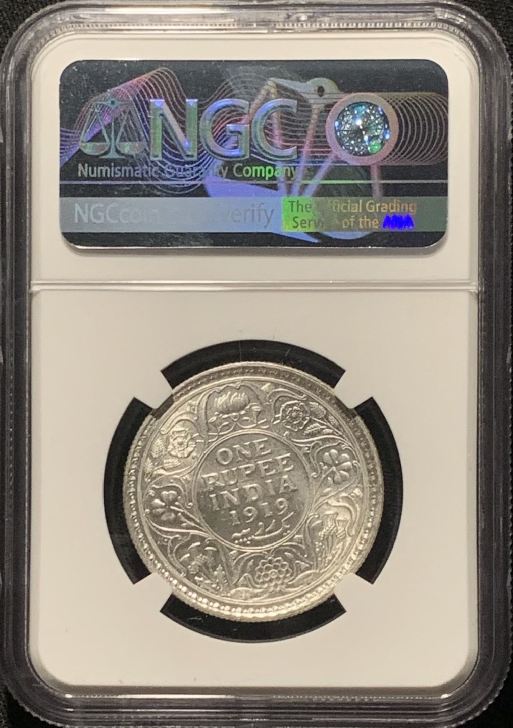 紫瑗钱币——第264期拍卖 英属印度 1919年 C版 乔治五世 1卢比 银币 NGC MS60