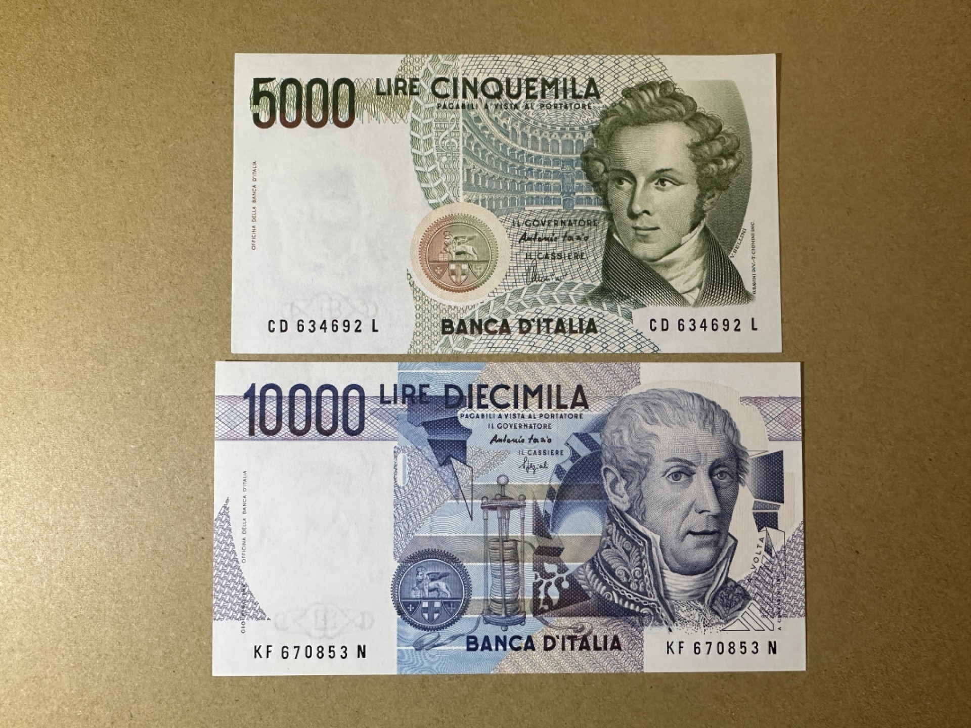 《张总收藏》98期——外币强钞100拍 意大利5000、10000里拉2张 UNC 末版