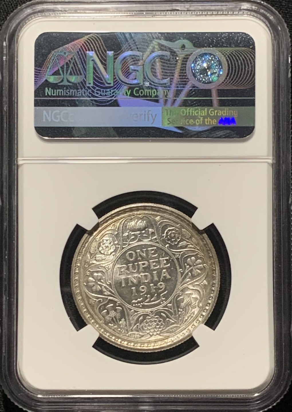 紫瑗钱币——第264期拍卖 英属印度 1919年 C版 乔治五世 1卢比 银币 NGC AU58