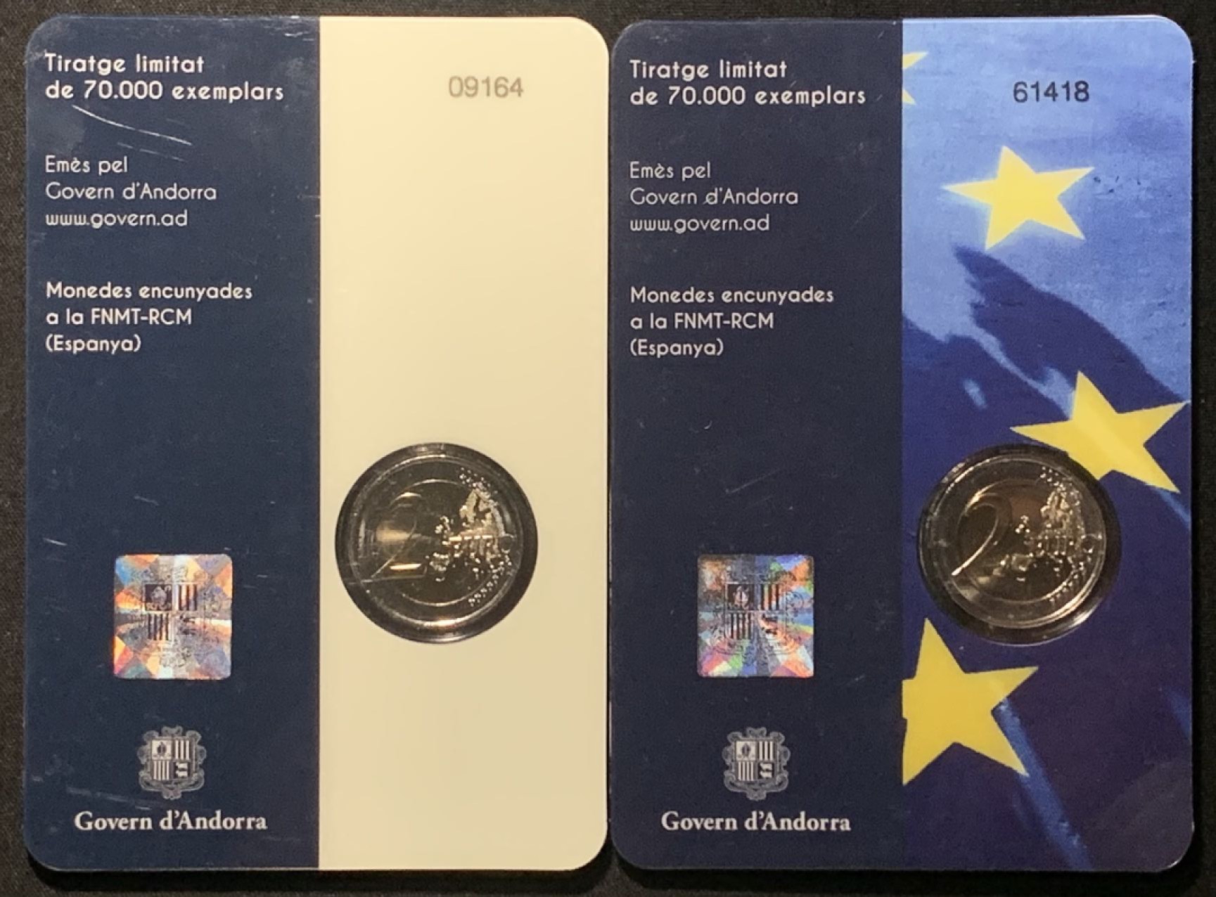 紫瑗钱币——第264期拍卖 安道尔 2022年 查理曼大帝的传奇”与“安道尔与欧盟签订欧元使用协定10周年” 2欧元 2枚一套 原厂卡装