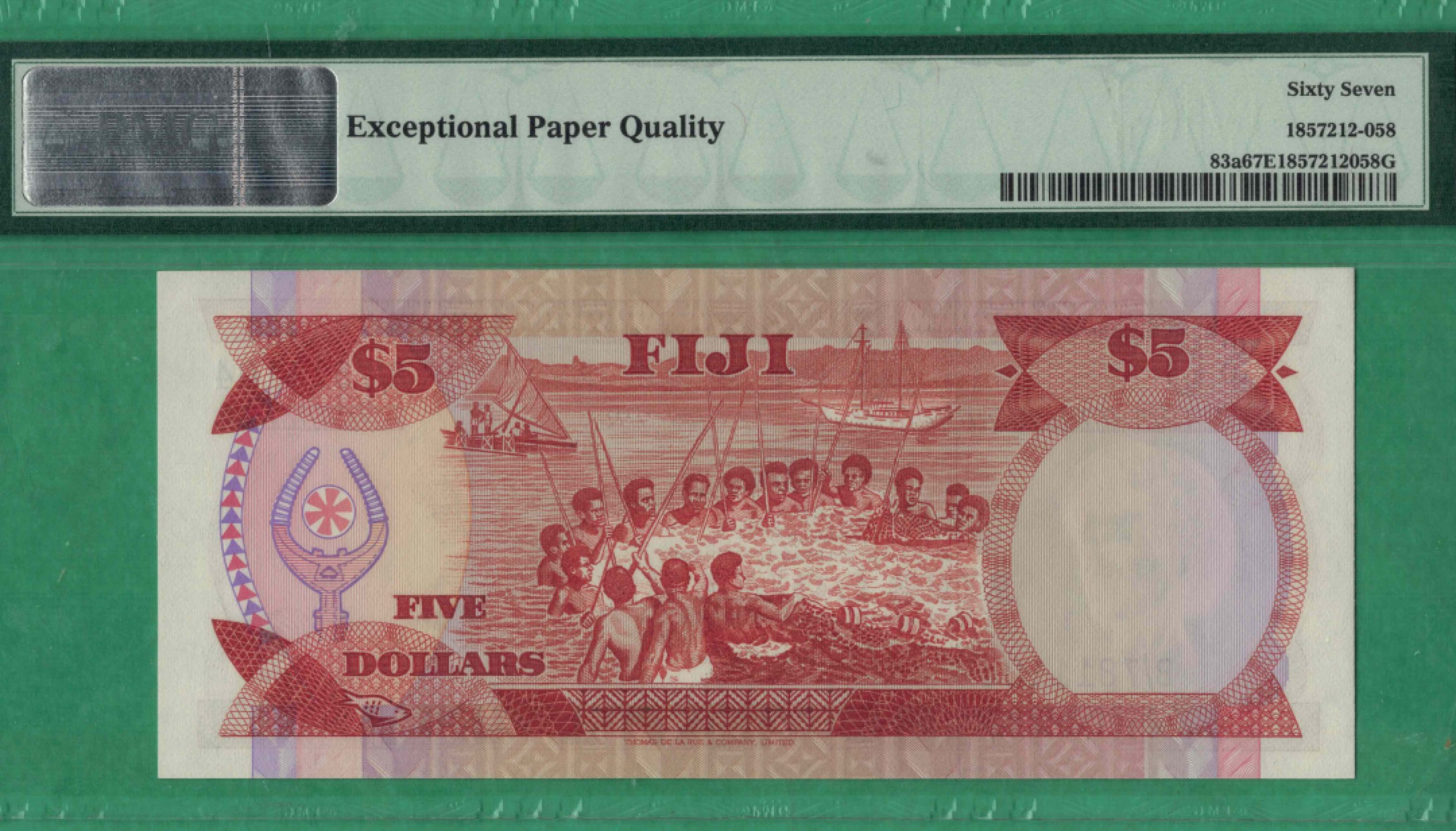 斐济5元 1986年 P-83a 大洋洲纸币 实物如图 UNC