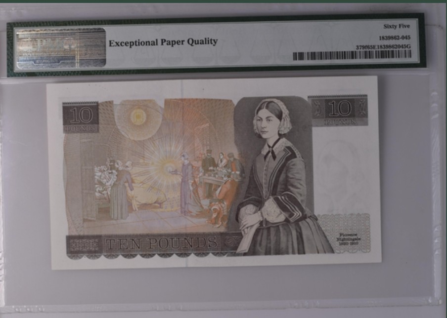 收藏联盟Quantum Auction 第250期拍卖  英国1991-92年10镑 PMG65 现代护理学奠基人 “提灯女神”南丁格尔