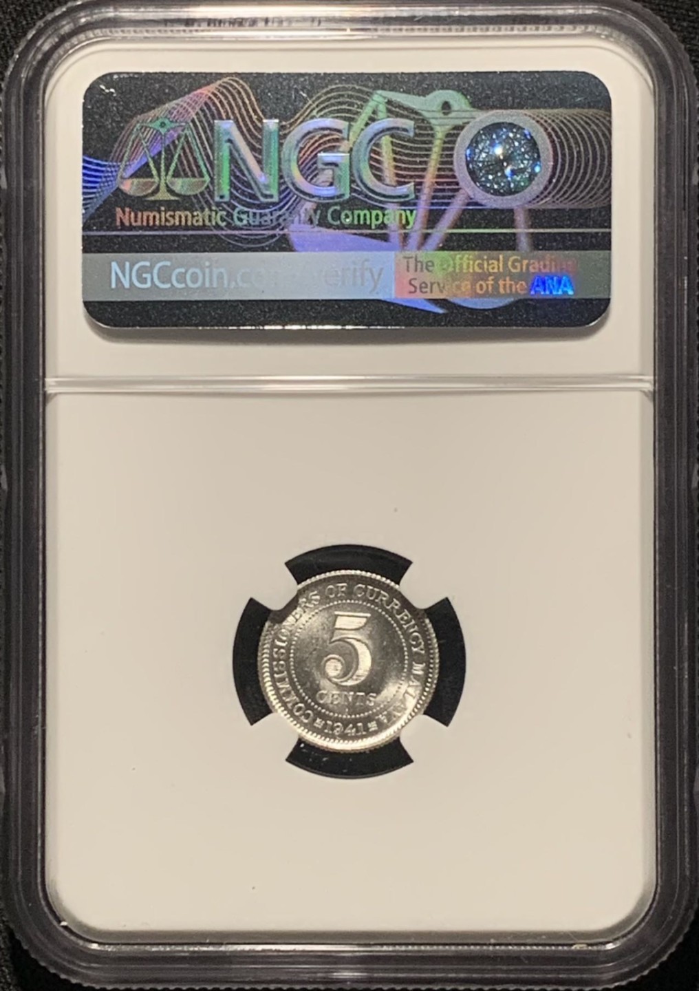 紫瑗钱币——第264期拍卖 马来亚 1941年 i版 乔治六世 5分 银币 NGC MS63