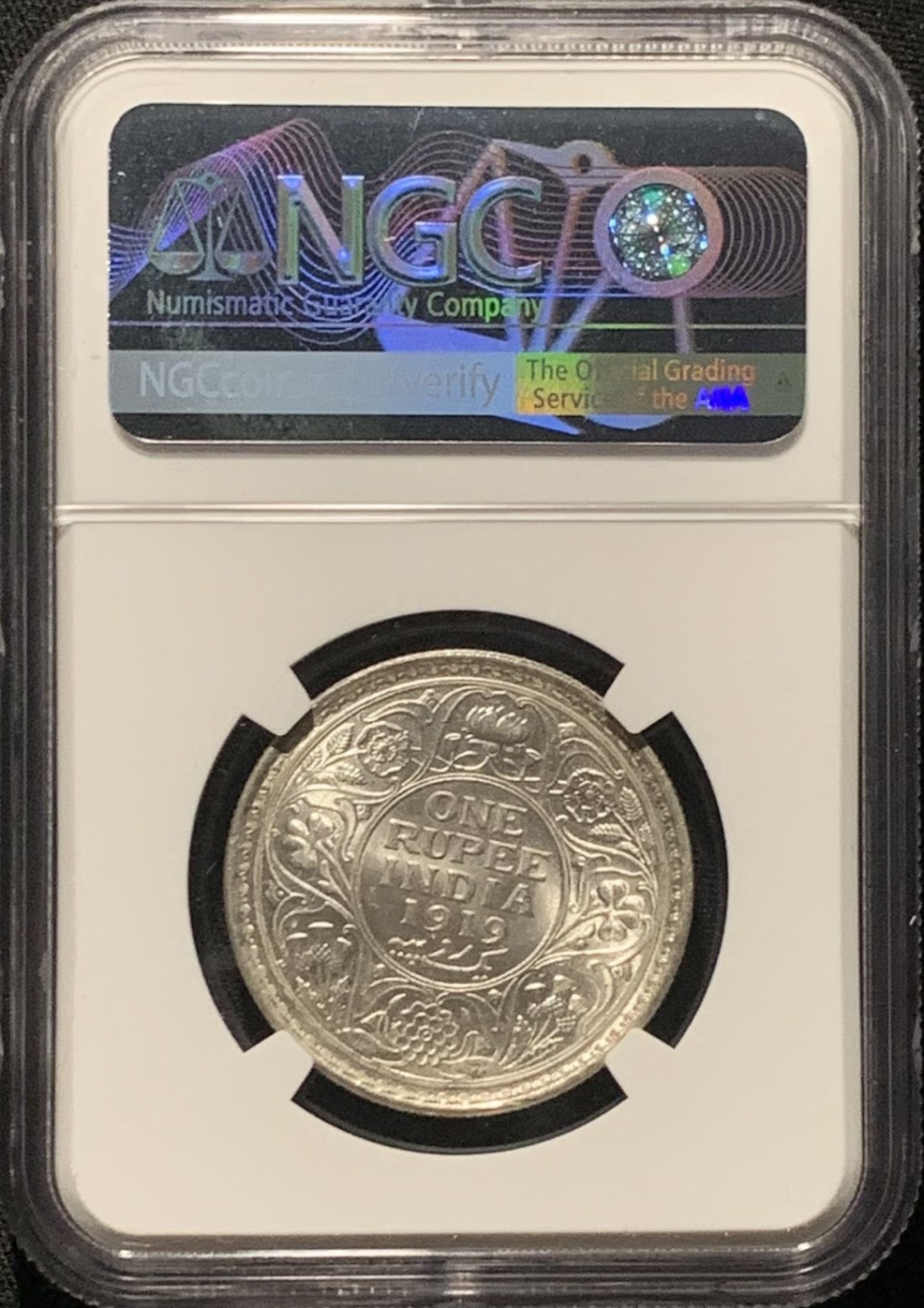 紫瑗钱币——第264期拍卖 英属印度 1919年 C版 乔治五世 1卢比 银币 NGC MS61