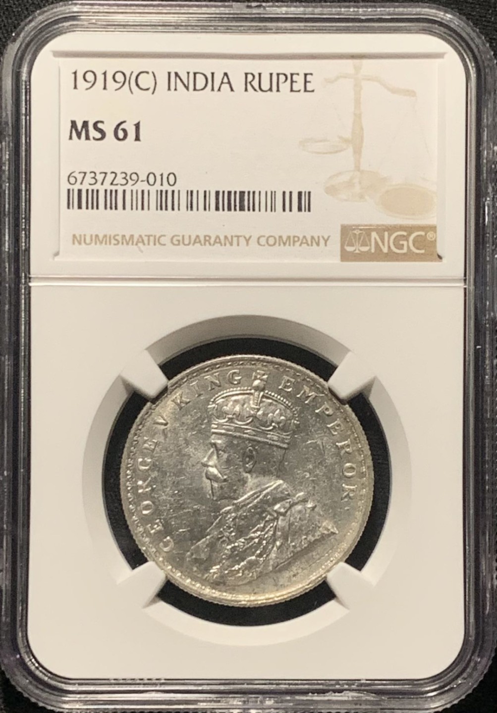 紫瑗钱币——第264期拍卖 英属印度 1919年 C版 乔治五世 1卢比 银币 NGC MS61