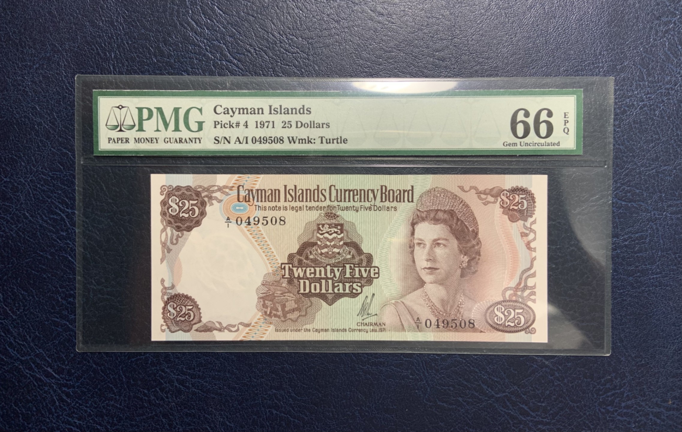 收藏联盟Quantum Auction 第250期拍卖  开曼群岛1971年25元 PMG66 首发A/1冠 该国第4张纸币 首次发行高冠 