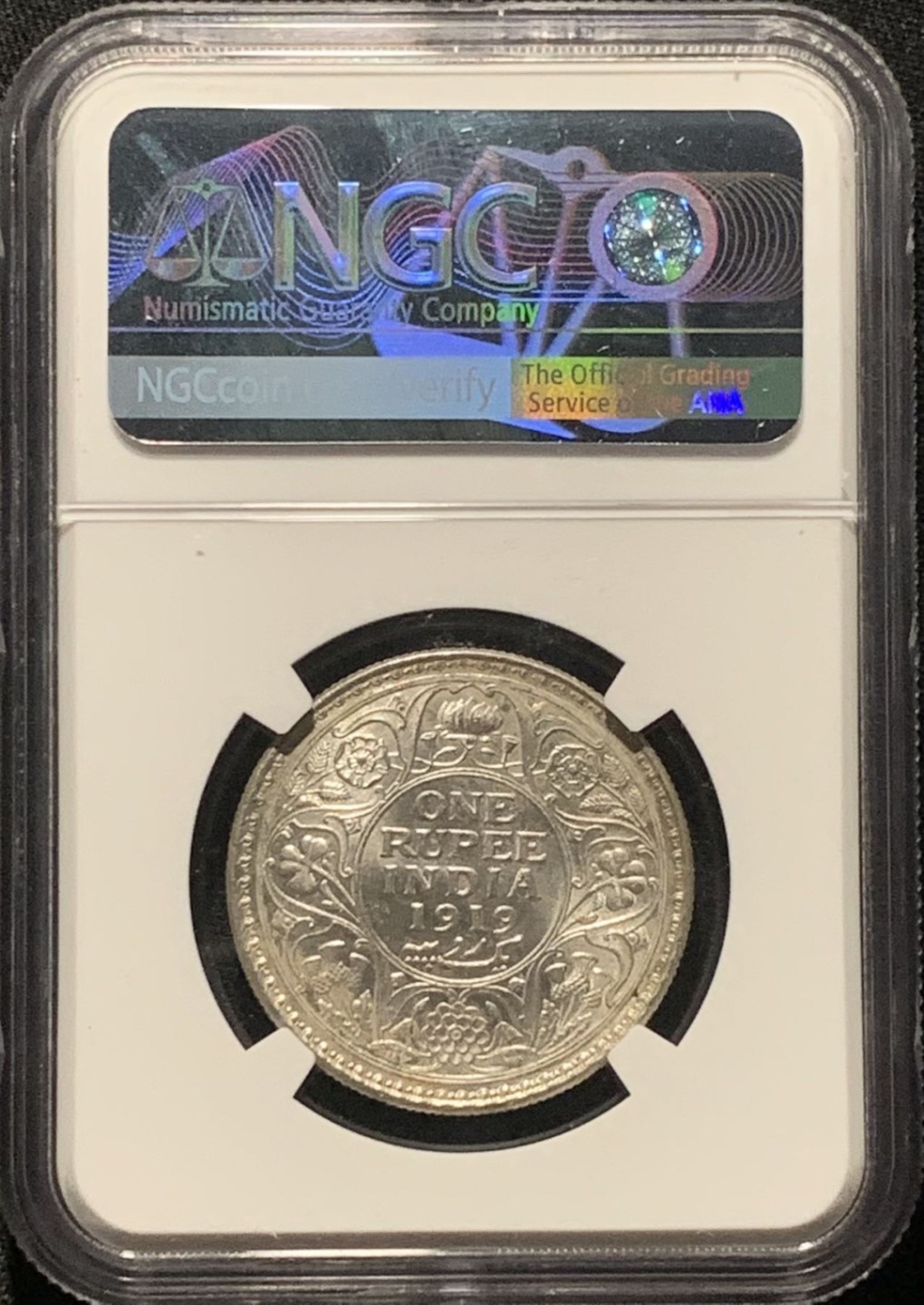 紫瑗钱币——第264期拍卖 英属印度 1919年 C版 乔治五世 1卢比 银币 NGC MS62