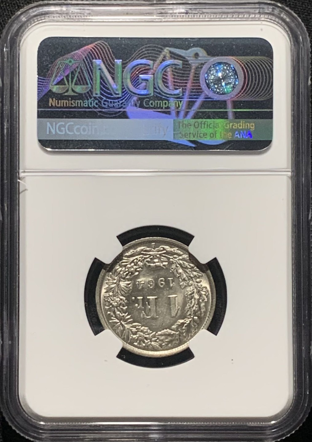 紫瑗钱币——第264期拍卖 瑞士 1964年 赫尔维蒂亚 1法郎 银币 NGC MS62