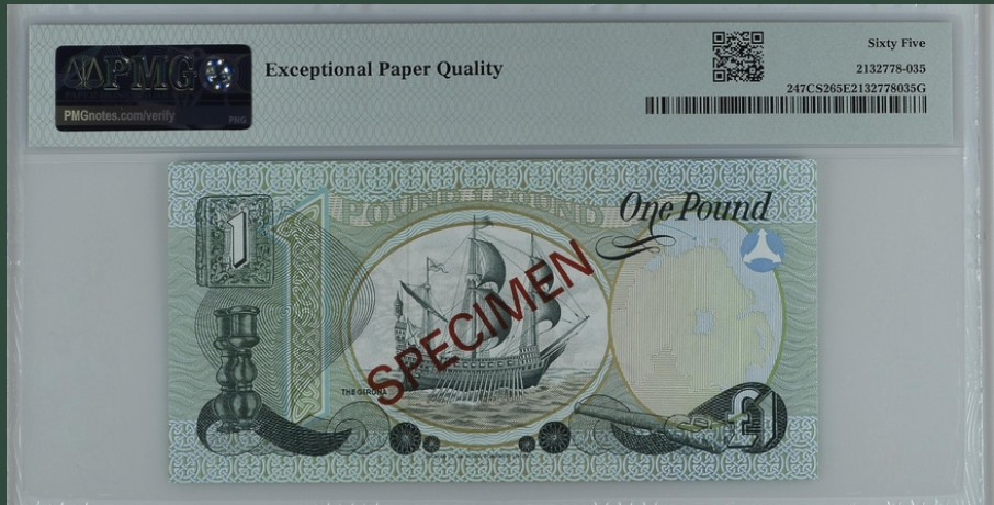 收藏联盟Quantum Auction 第250期拍卖  北爱尔兰1977年1镑收藏系列样票 PMG65 官方限量发银行