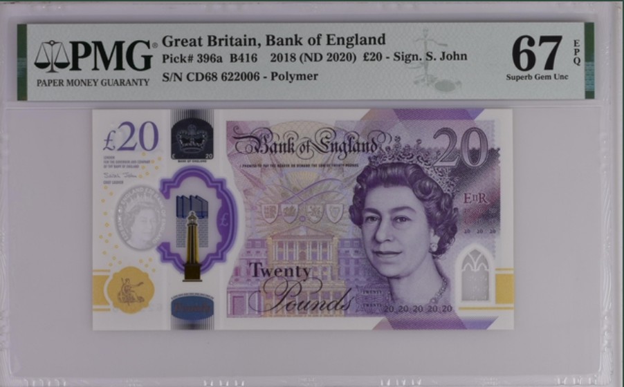 收藏联盟Quantum Auction 第250期拍卖  英国2018版20镑 PMG67 号码无47 画家约瑟夫·特纳