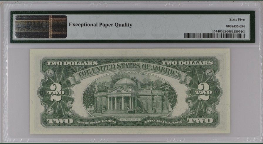 收藏联盟Quantum Auction 第250期拍卖  美国1963年政府券2元 PMG65 号码无4
