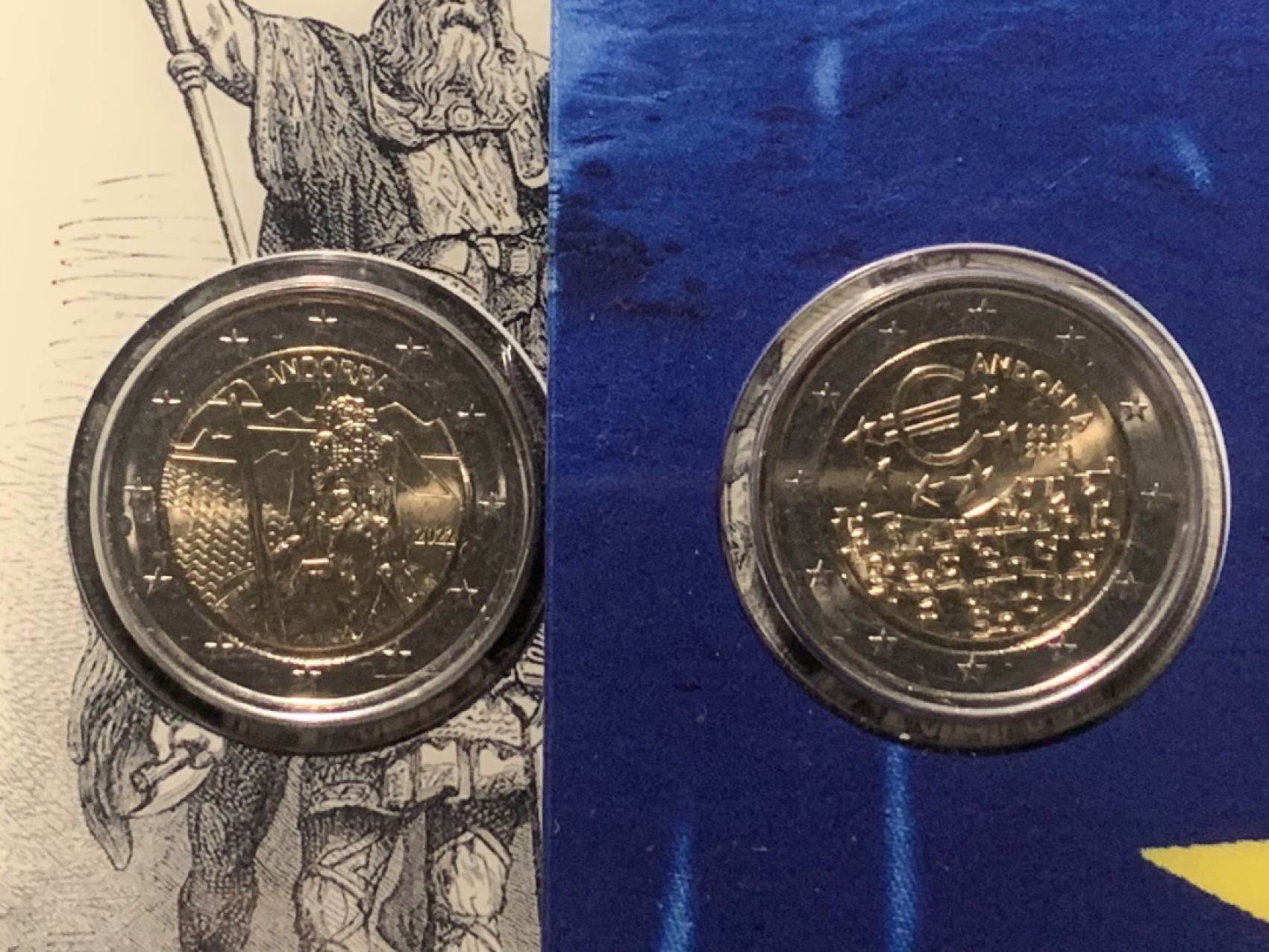紫瑗钱币——第264期拍卖 安道尔 2022年 查理曼大帝的传奇”与“安道尔与欧盟签订欧元使用协定10周年” 2欧元 2枚一套 原厂卡装
