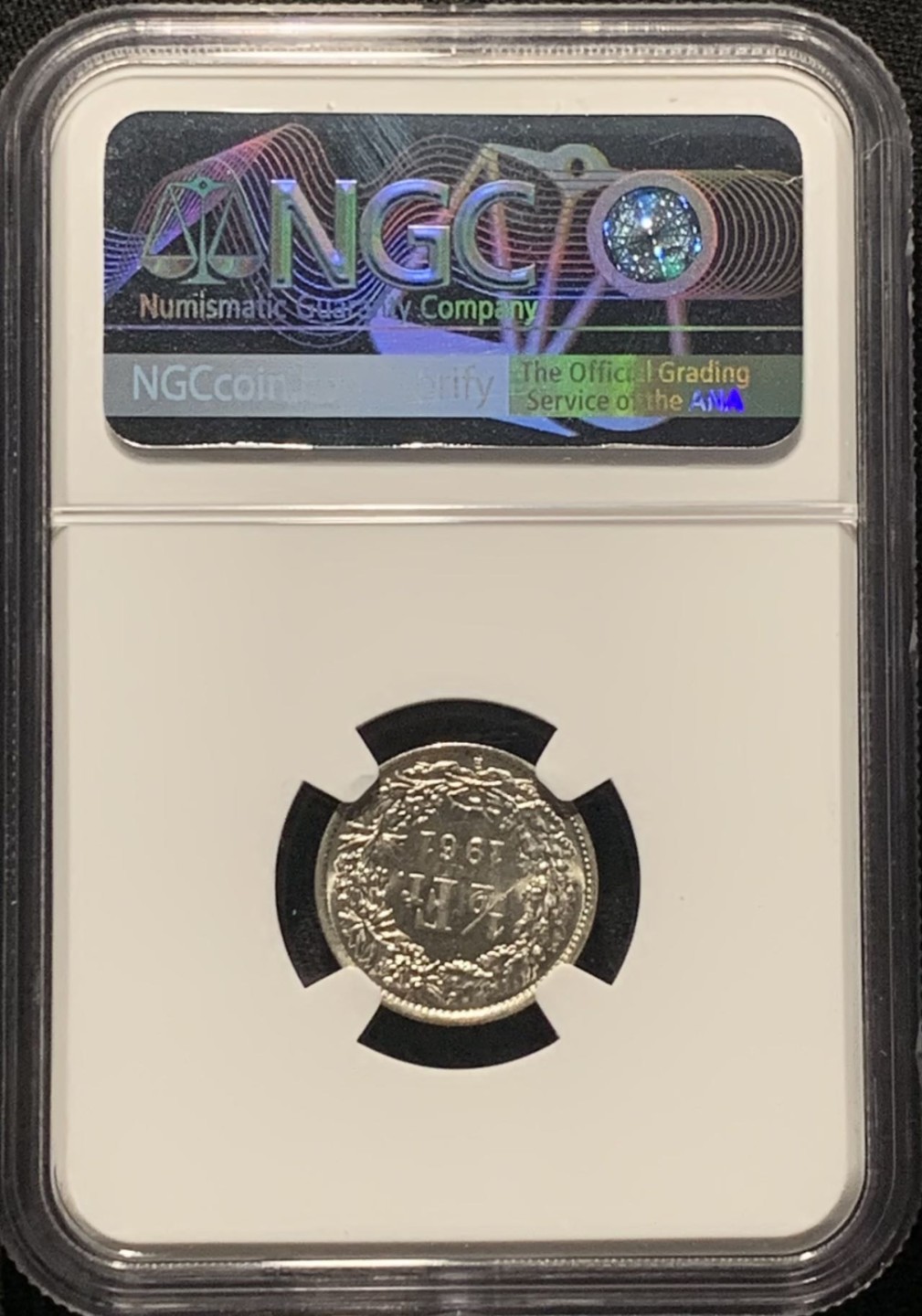 紫瑗钱币——第264期拍卖 瑞士 1961年 赫尔维蒂亚 1/2法郎 银币 NGC MS61