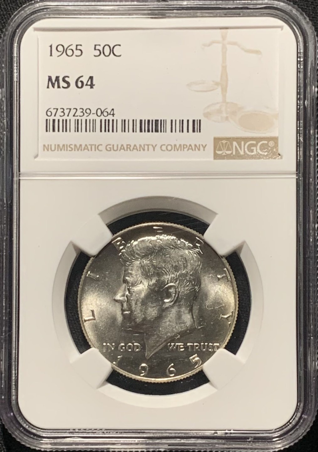紫瑗钱币——第264期拍卖 美国 1965年 肯尼迪 50美分 半美元 银币 NGC MS64